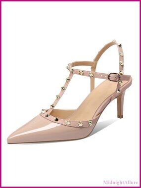 Studded Kitten Heel Slingback Sandals Pointy Toe Ankle Strap Women
